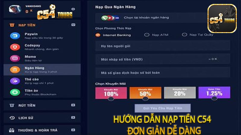 Hướng dẫn nạp tiền C54  đơn giản dễ dàng